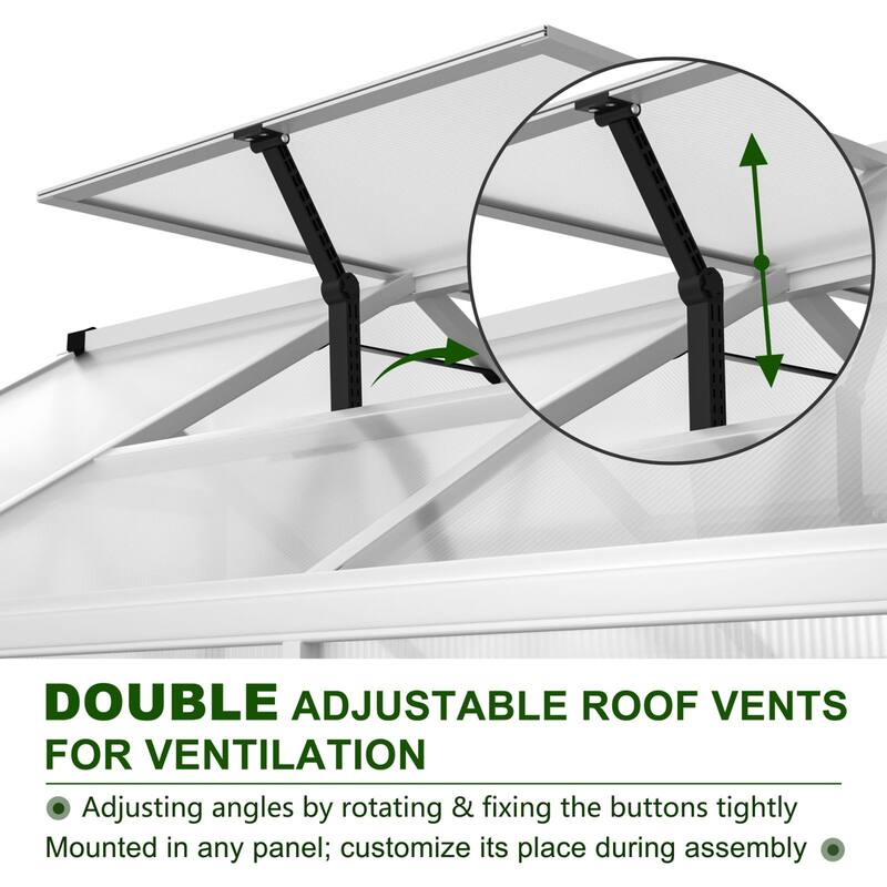 VEIKOUS Aluminum Walk-In Garden Greenhouse Kit with Adjustable Roof Vent and Lockable Door White - 6'×10'
