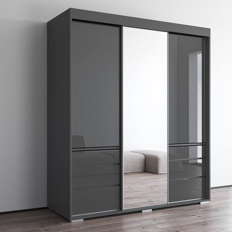 Monaco 3-door Modern 71-inch Wardrobe with Mirror