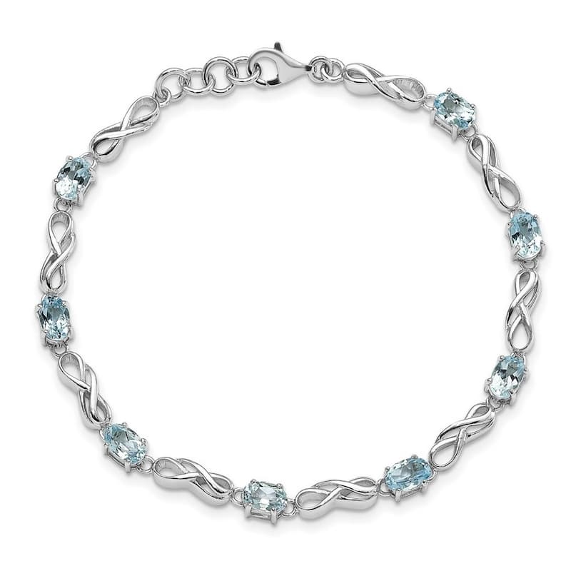 Curata 925 Sterling Silver 7" 4mm Genuine Blue Topaz Double Infinity Bracelet
