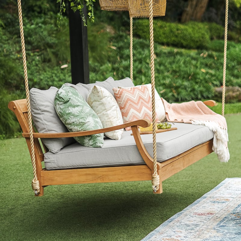 Cambridge Casual Robin Teak Patio Porch Swing Daybed FREE 4-piece Pillow