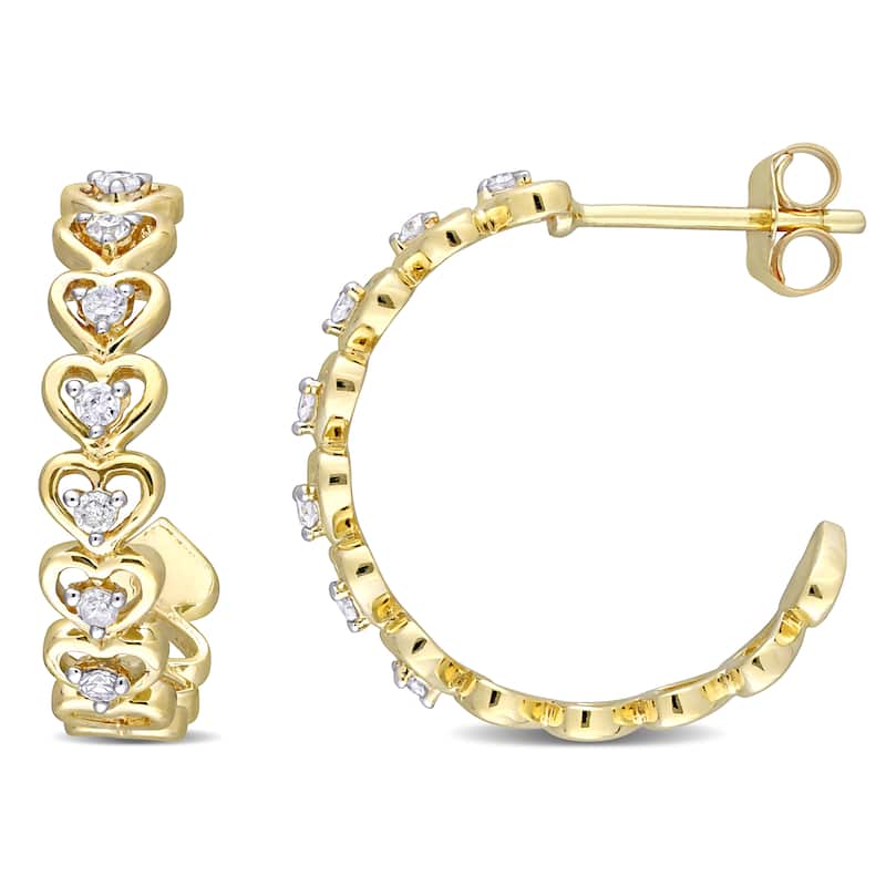 Miadora 10k Yellow Gold 1/5ct TDW Diamond Heart Halo Hoop Earrings