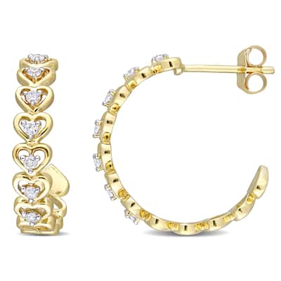 Miadora 10k Yellow Gold 1/5ct TDW Diamond Heart Halo Hoop Earrings