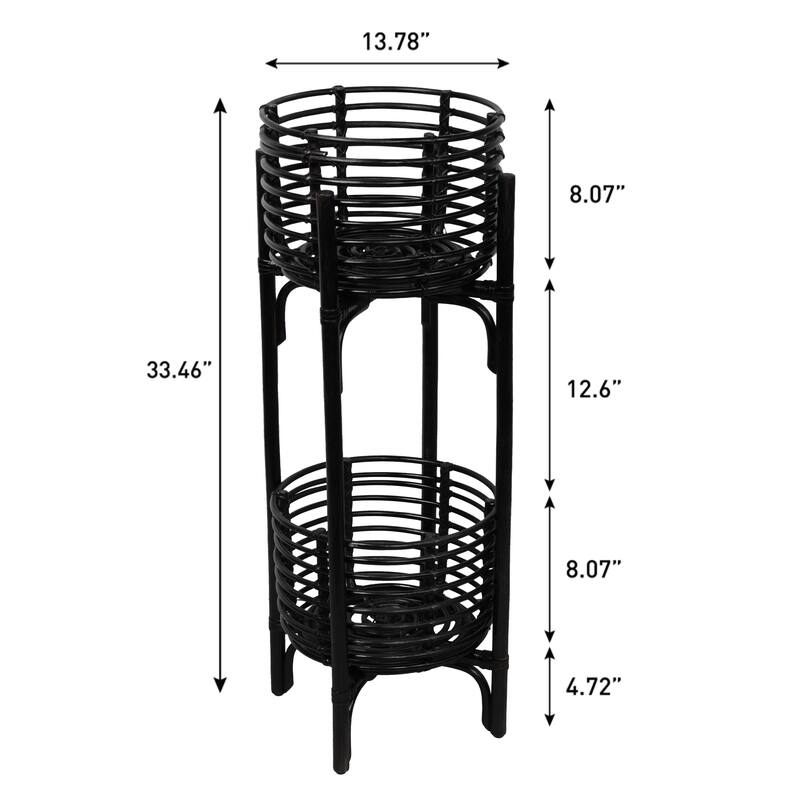 JONATHAN Y Zachariah 33.5" Bohemian Minimalist Handmade 2-Tier Rattan Indoor Planter Stand