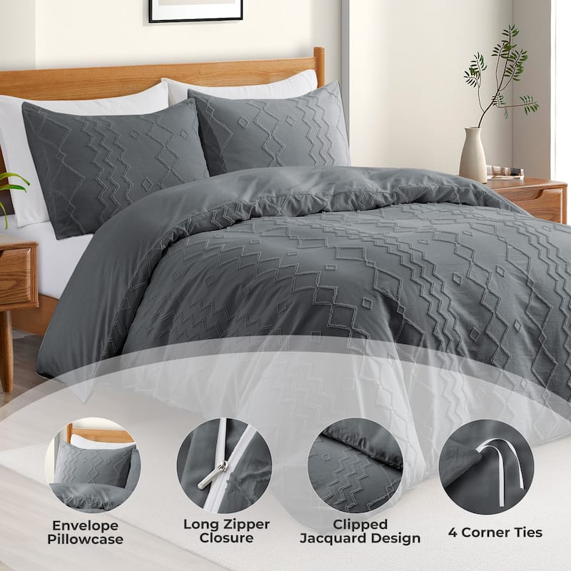 Clipped Jacquard Geometric Duvet Cover & Pillowcase Set