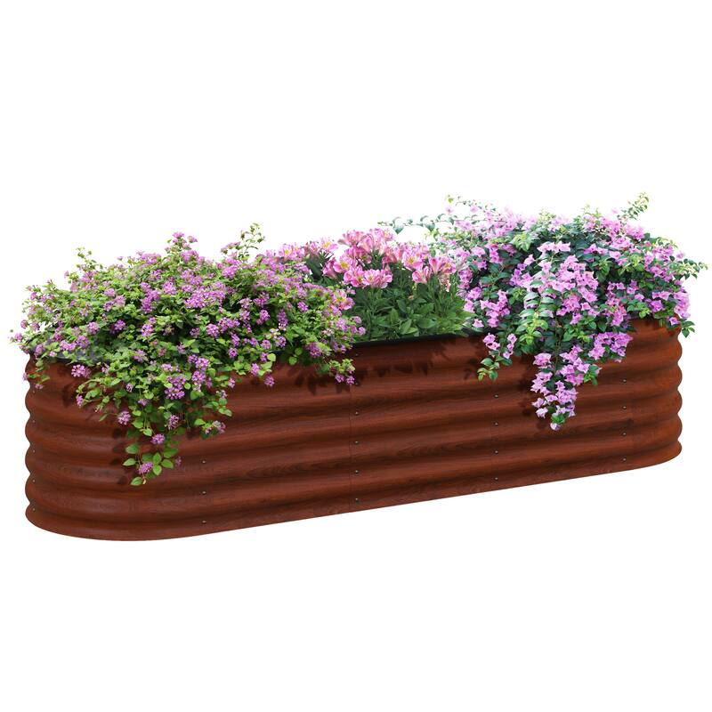 Outsunny 6.4' x 2' x 1.4' Galvanized Raised Garden Bed Kit, Outdoor Metal Elevated Planter Box with Safety Edging - Brown