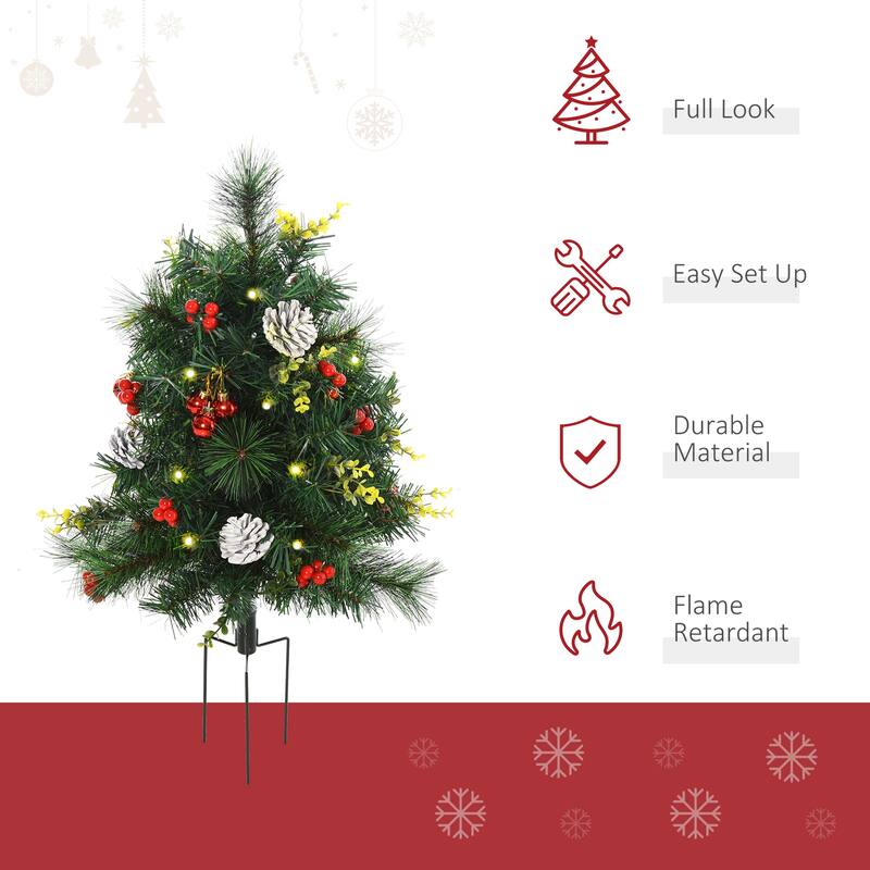 2.5FT Outdoor Pre-Lit Artificial Pine Cordless with 24 Warm White Lights & Stakes(2PCS Sets)