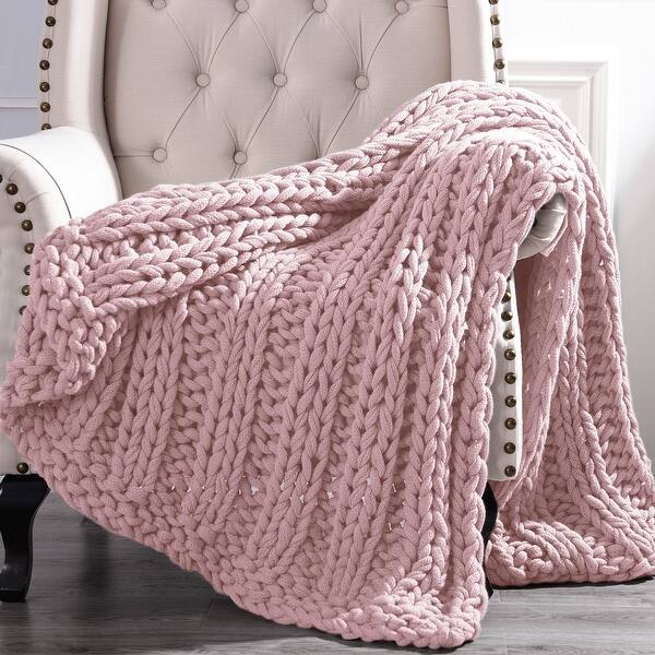 slide 2 of 8, Modern Threads Luxury Chunky Knit Acrylic Bed Sofa Throw Rose