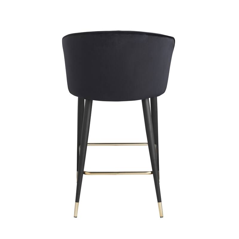 Velvet Upholstered Counter Height Stool with Deep Channel Tufting and Gold Tipped, Black Metal Legs, 20" W x 21" D x 36.5" H