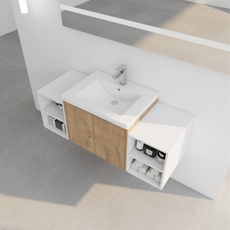 48 Inch Soft Close Doors Bathroom Vanity With Sink, Two Small Storage Shelves, 24" and 12" Combination Cabinet