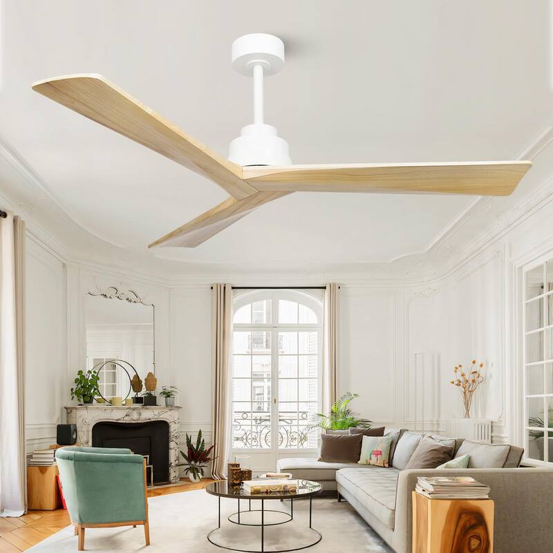 52 inch Wood Ceiling Fan No Light 3 Reversible Blades 6 Speed Low Profile Living Room Kitchen
