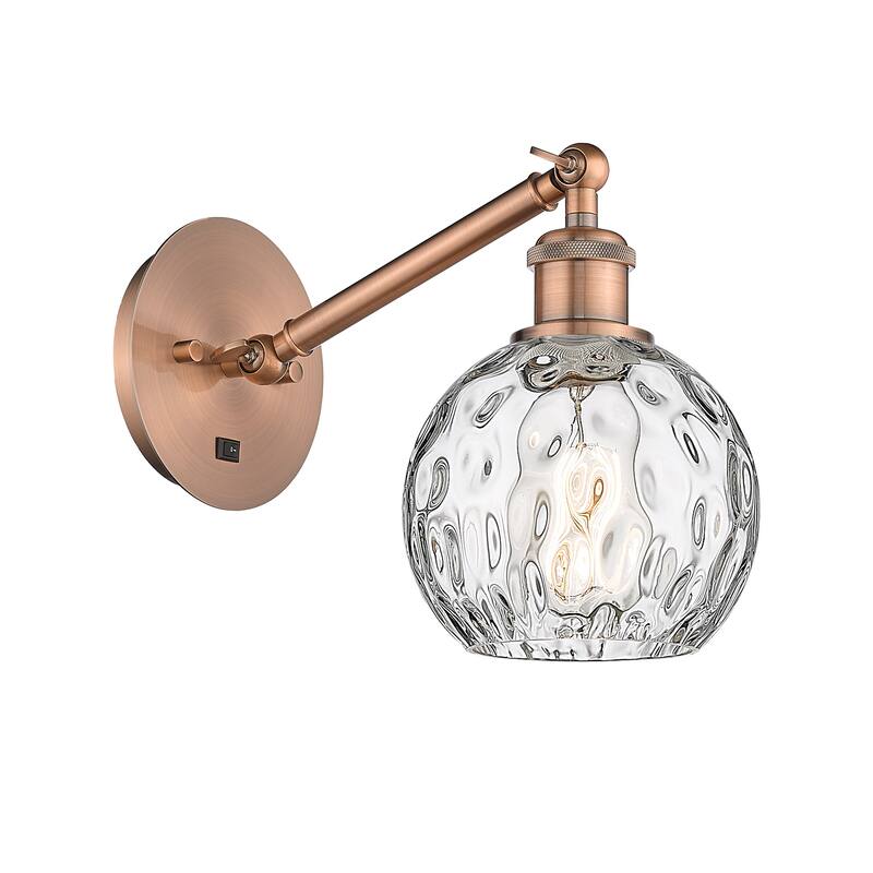 Innovations Lighting Ballston Athens Water Glass 6" - 1 Light 6" Sconce - Arm Adjusts Up and Down - Clear Water Glass/Antique Copper
