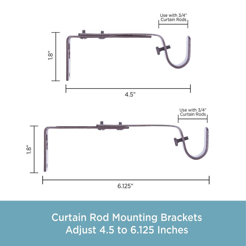 Kenney® 3/4" Adjustable 4.5-6.125" Curtain Rod Mounting Brackets, Set of 2, Black