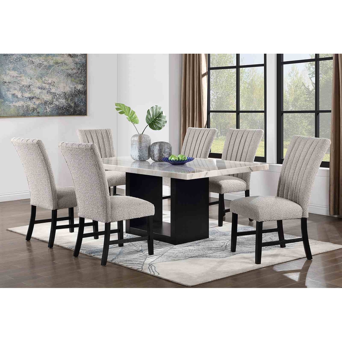 Modern Genuine Marble 7PC Dining Set Table and Chairs