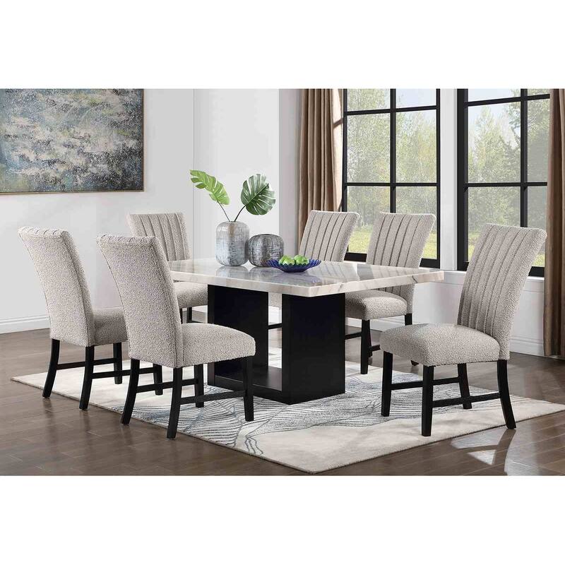 Modern Genuine Marble 7PC Dining Set Table and Chairs - Gray