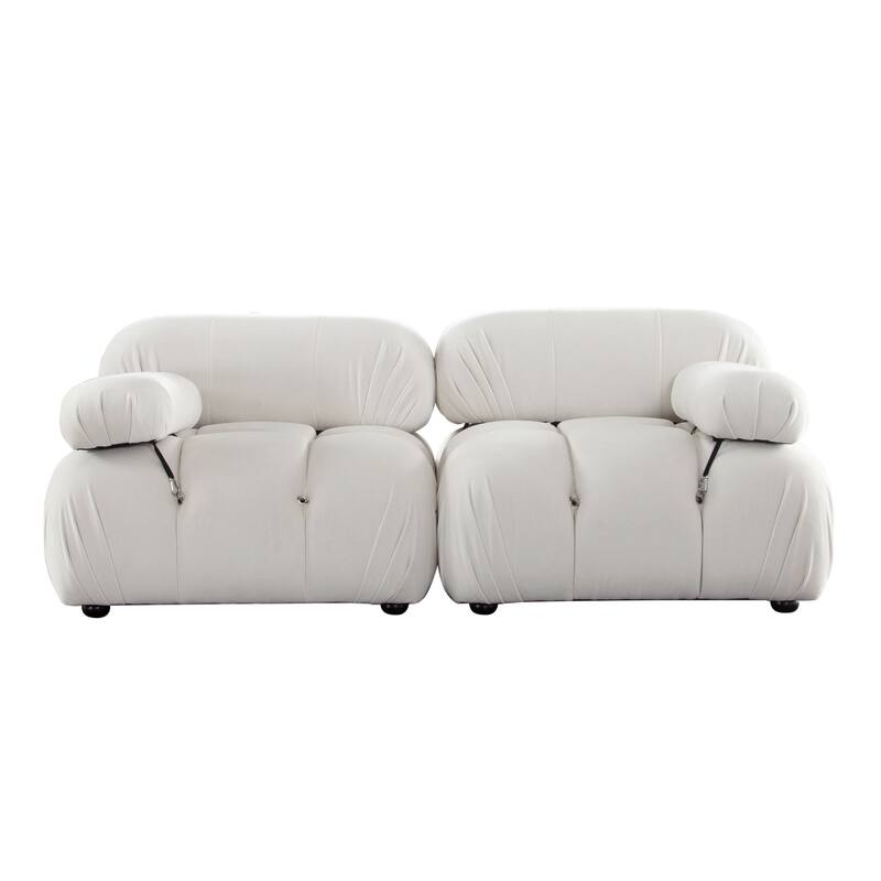 Hito 2 Piece Modular Armchair Sofa Set, Light Cream Bubble Grid Tufting