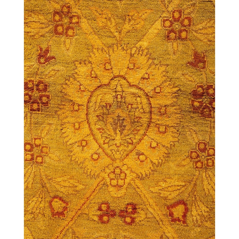Overton Hand Knotted Wool Vintage Inspired Modern Contemporary Overdyed Gold Area Rug - 6' 3" x 12' 3"