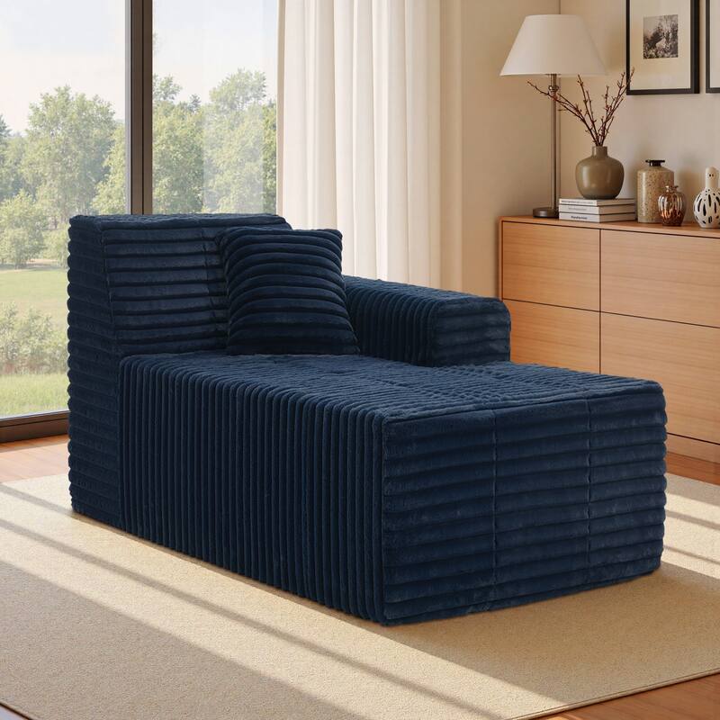 32" W No Assembly Required Plush Corduroy Chaise - Right Facing - Navy