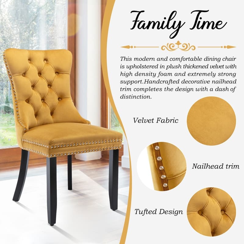 Solid Wood Velvet Upholstered Dining Chair Set of 2