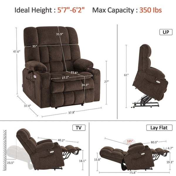 dimension image slide 0 of 5, MCombo Dual Motor Power Lift Recliner Chair with Massage and Heat for Big People, Fabric R7891 (Large-Wide)