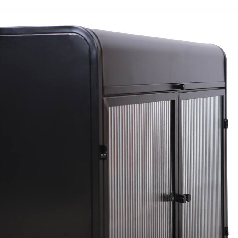 Anmytek Flip Top Modern Sideboard Buffet Storage Cabinet Tempered Figured Glass Doors Metal Frame Console Table