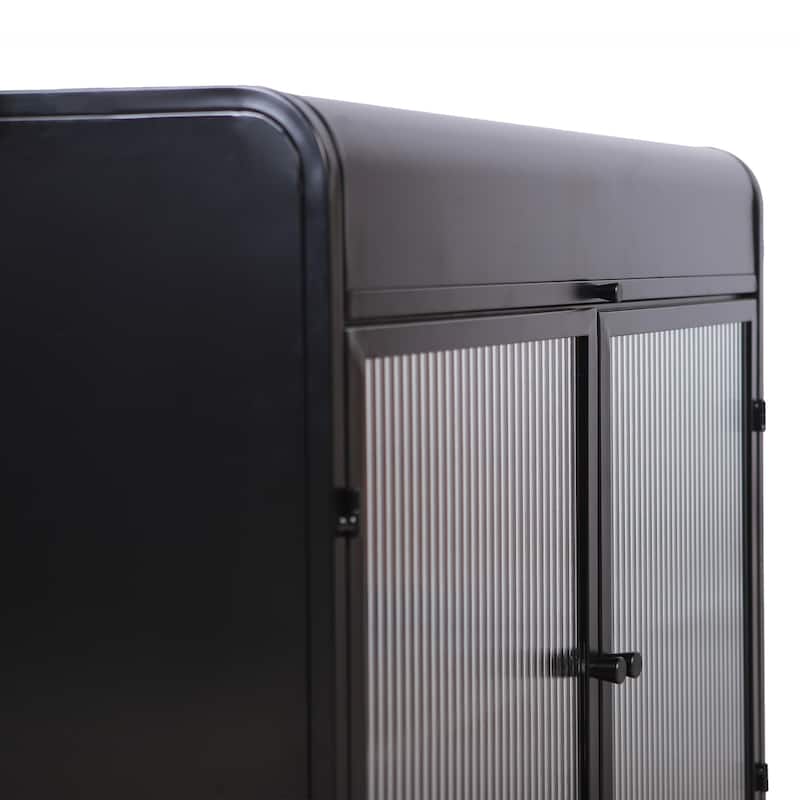 Modern Sideboard Buffet Cabinet with Tempered Figured Glass Doors, Flip Top, Inner Shelves, Metal Frame Storage Console