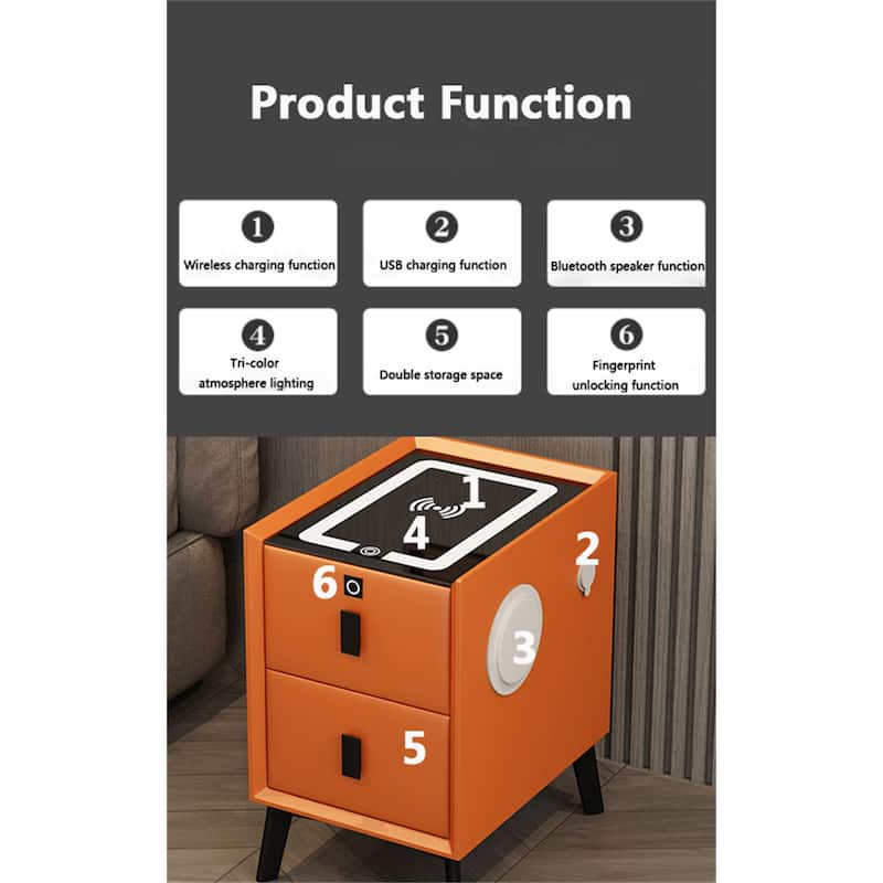 2 Drawer Smart Multi-functional Nightstand with Charging Station