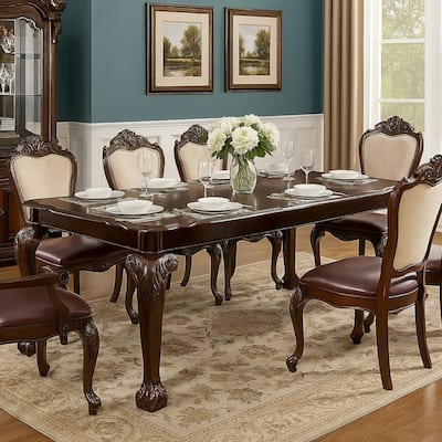 Rectangular Wooden Dining Table with Textured Top and Extendable Leaf, Cherry Brown