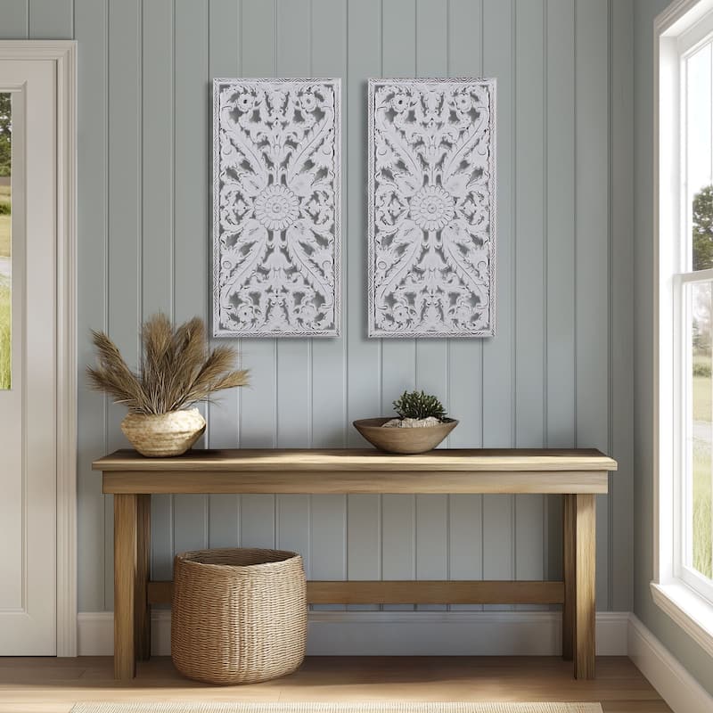 Madison Park Botanical Panel Distressed Carved Wood Wall Decor (Set of ...