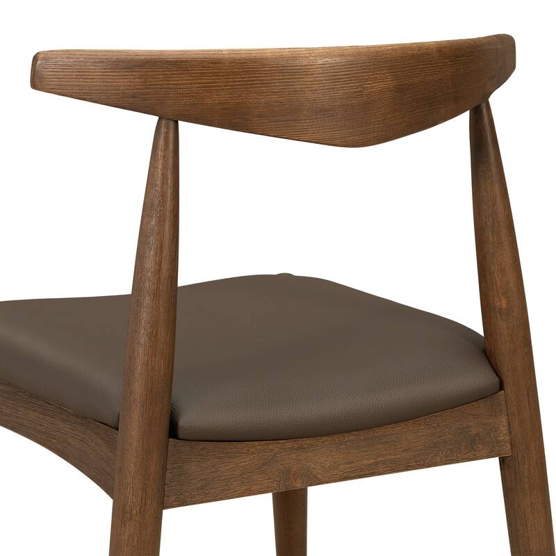 Set of 2 Rubberwood Dining Chairs, Ergonomic Backrest & Faux Leather Upholstery