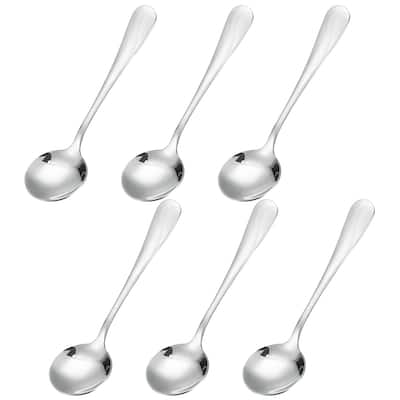 6Pcs 5.1" Stainless Steel Soup Spoon Tea Spoons Round Dinner Spoons - Silver