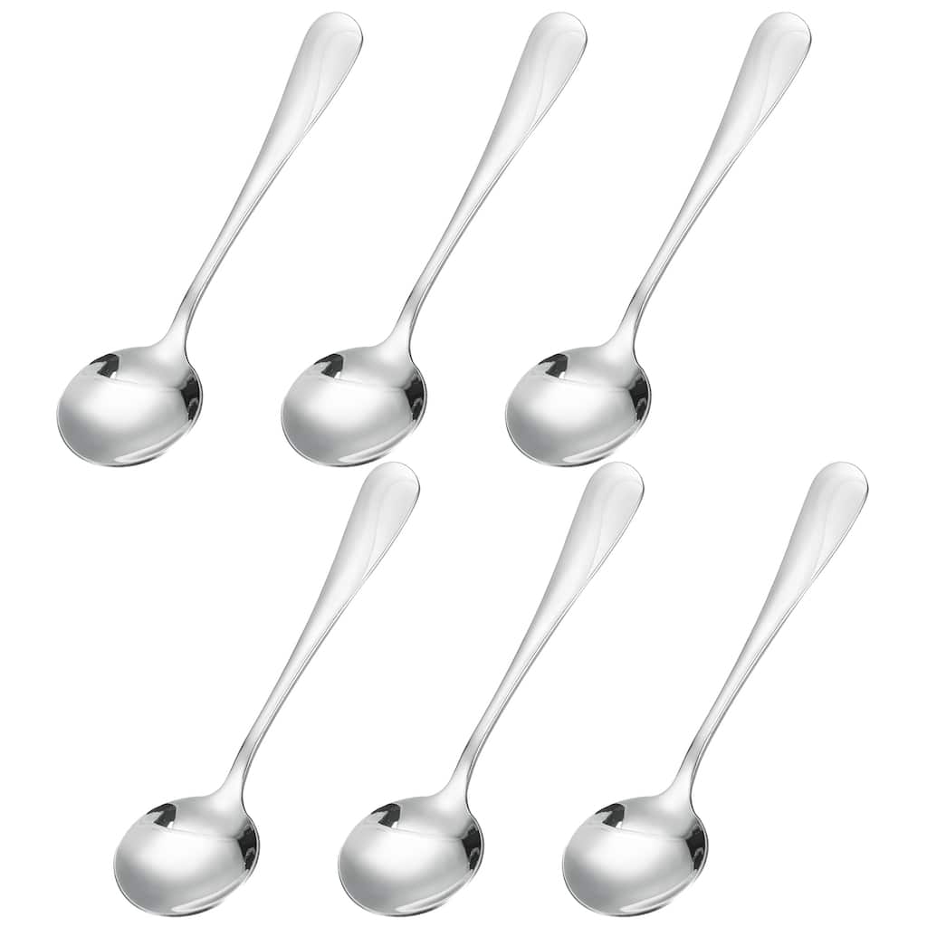 6Pcs 5.1" Stainless Steel Soup Spoon Tea Spoons Round Dinner Spoons - Silver
