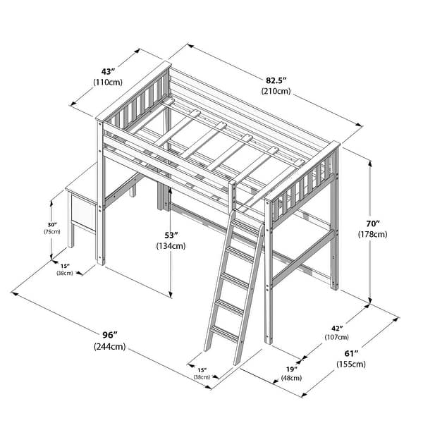 Max and Lily Twin-Size High Loft Bed with Desk