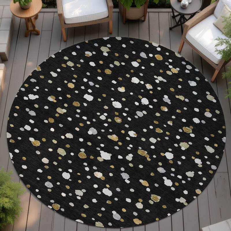 Machine Washable Indoor/ Outdoor Contemporary Sheinelle Chantille Rug - Black - 8' x 8'