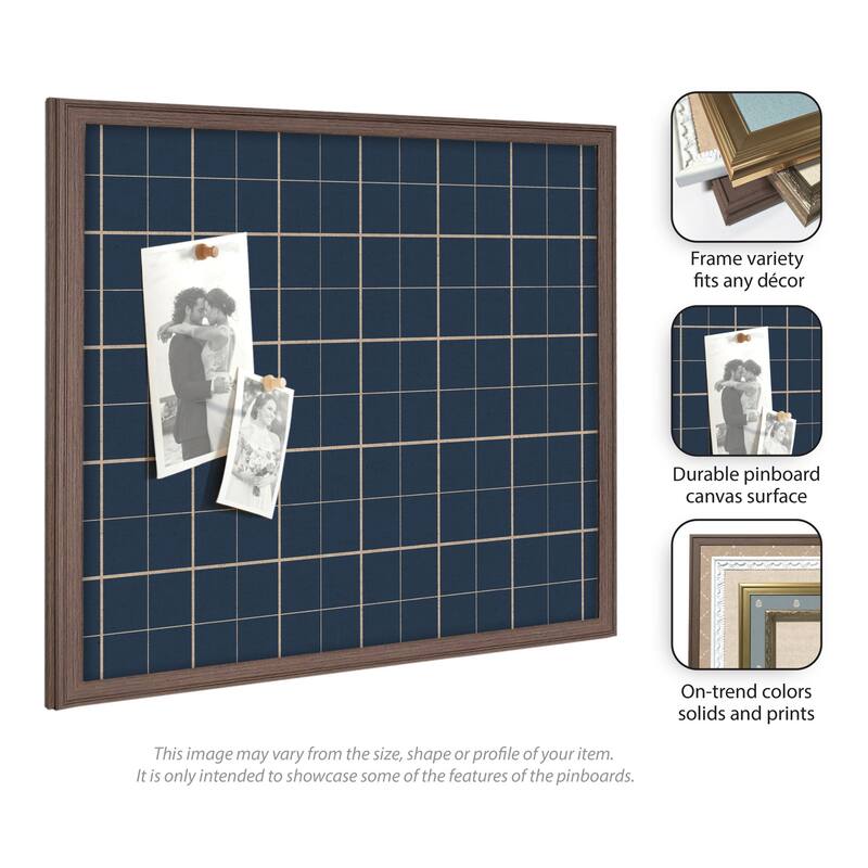 Kate and Laurel Framed Fabric Pinboard Navy Blue Plaid Wall Organization