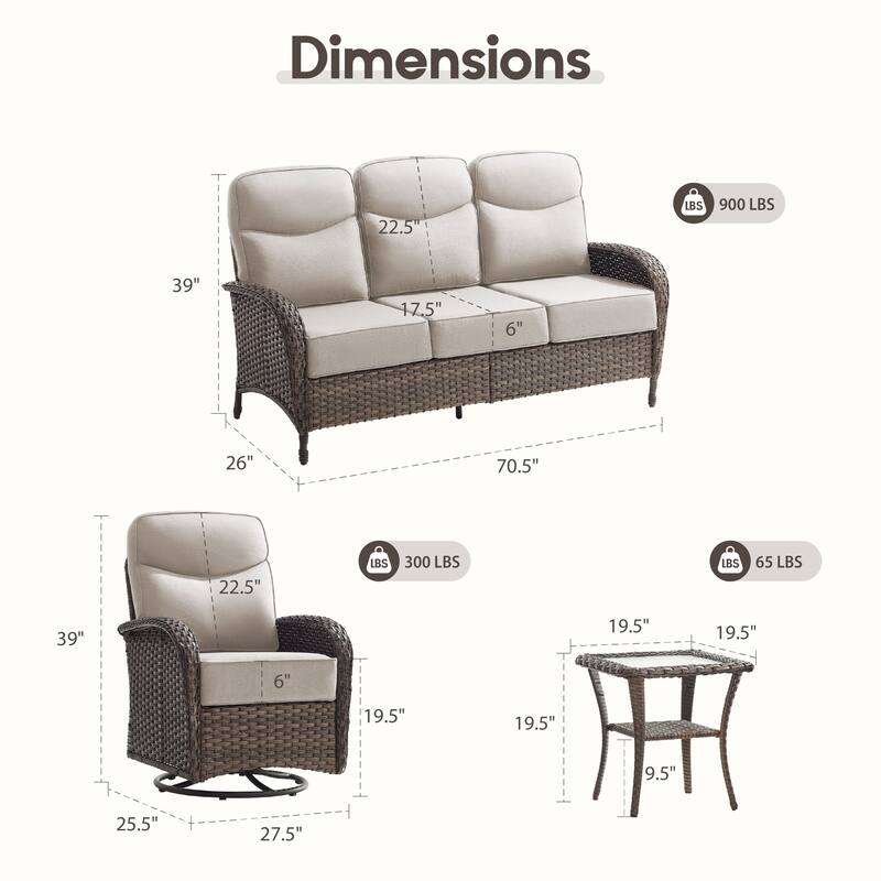 Luna 8-Piece Wicker Patio Conversation Set with Swivel Gliders and 6-Inch Thick Olefin Cushions