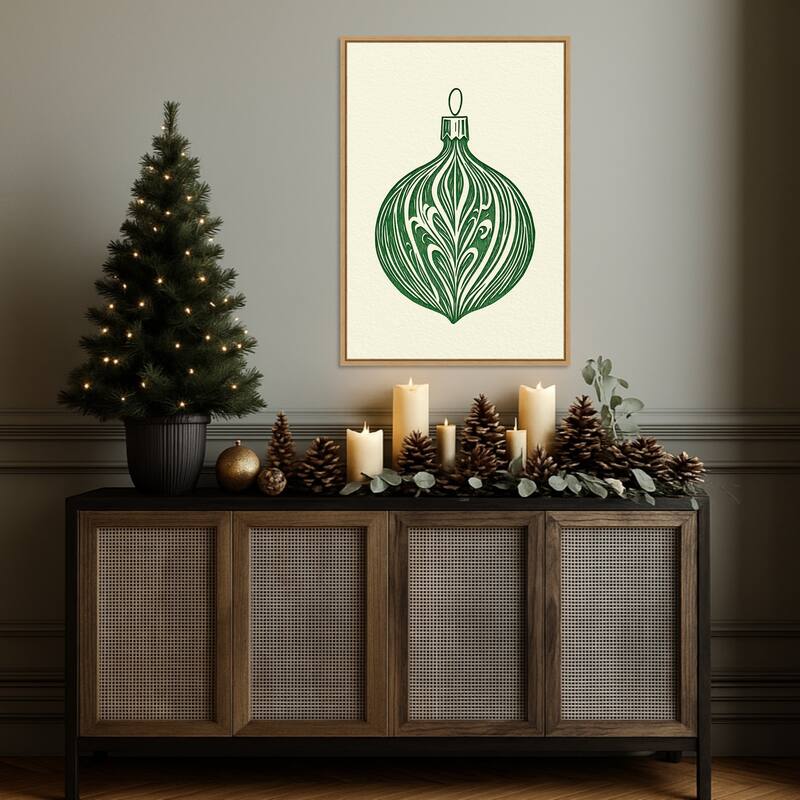 Woodcut Bauble by Pictufy Studio (23 x 33 in.), Framed Canvas Wall Art Print - Sylvie Natural