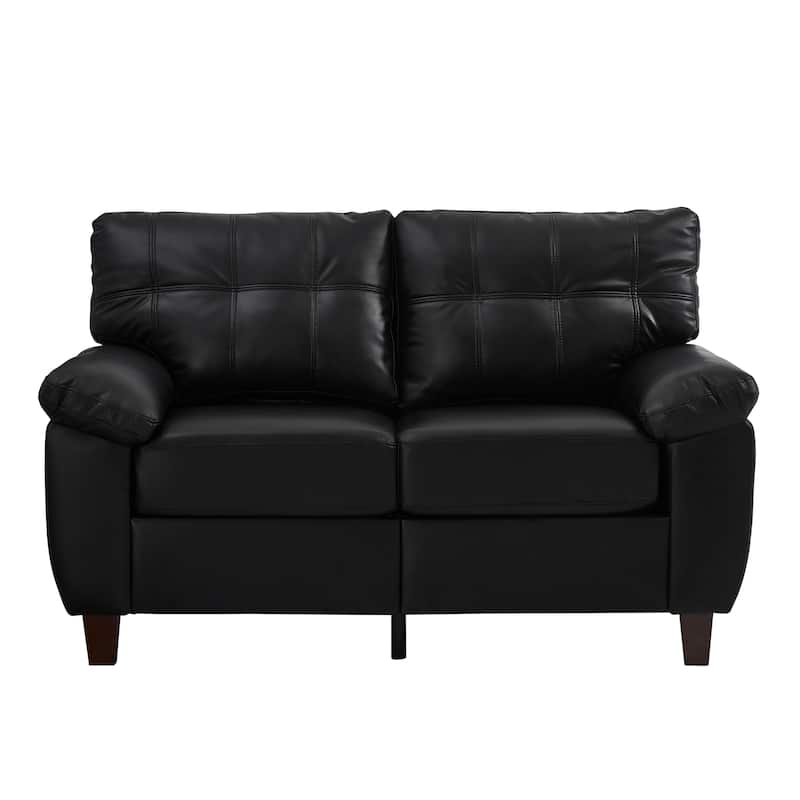 Modern Deep Seat Upholstered Lounge Couch PU Leather Loveseat Sofa with Storage, Wide Cushioned Armrests and Tufted Backrest