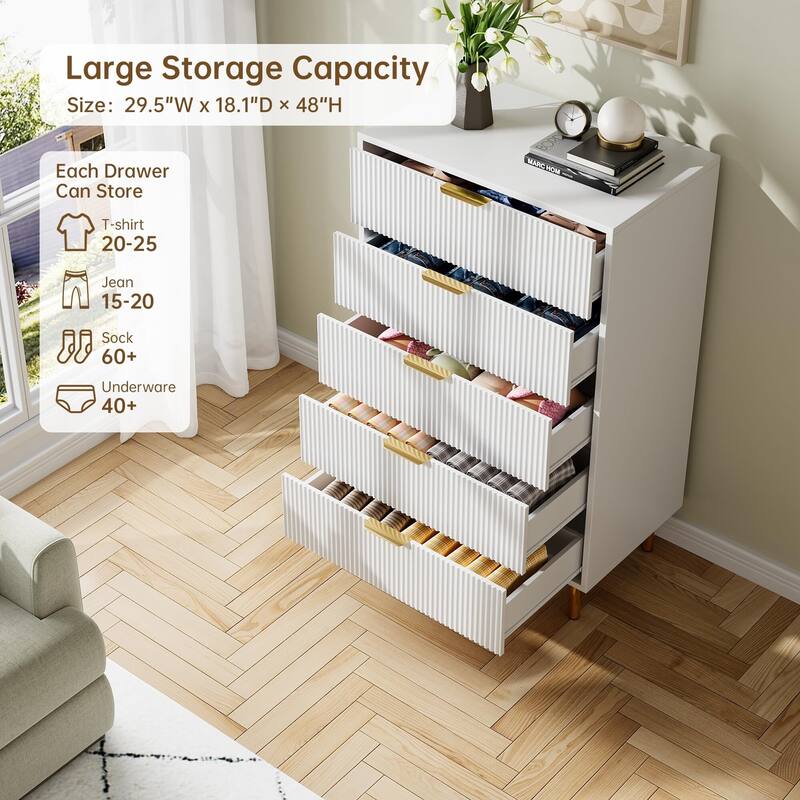 5 Drawer Dresser for Bedroom with Gold Handle and Large Drawer