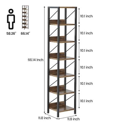 6-Tier Slim Bookshelf Tall Rustic Metal Frame Bookcase Narrow Corner Shelf