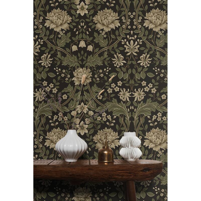 Seabrook Designs Honeysuckle Floral Prepasted Wallpaper