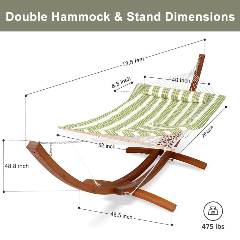 Rope Hammock with 13.5ft Wooden Stand and Removable Pad