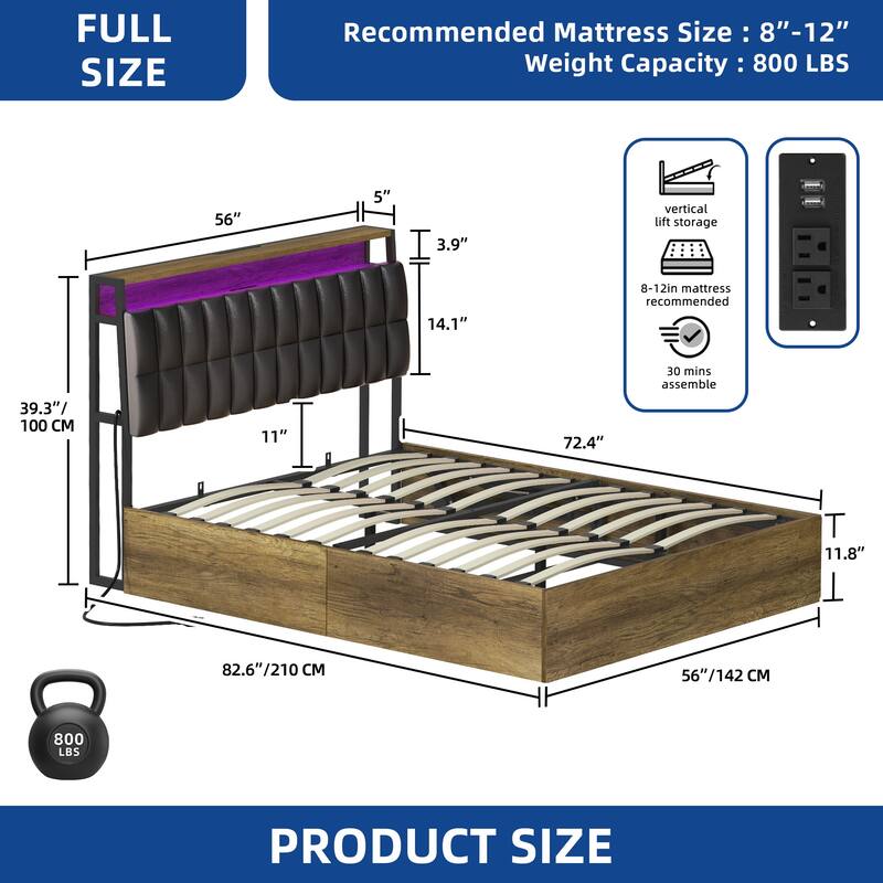 Moasis Lift-Up Storage Bed Frame with Charging Station & Storage Headboard