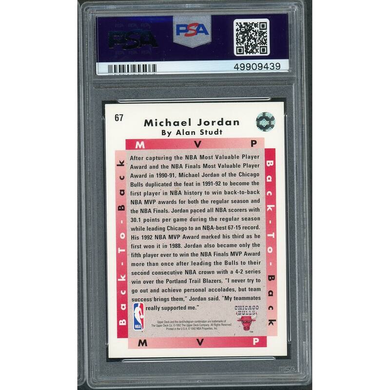 Michael Jordan 1992 Upper Deck MVP Basketball Card #67 Graded PSA 9 MINT - 8'6" x 11'6"