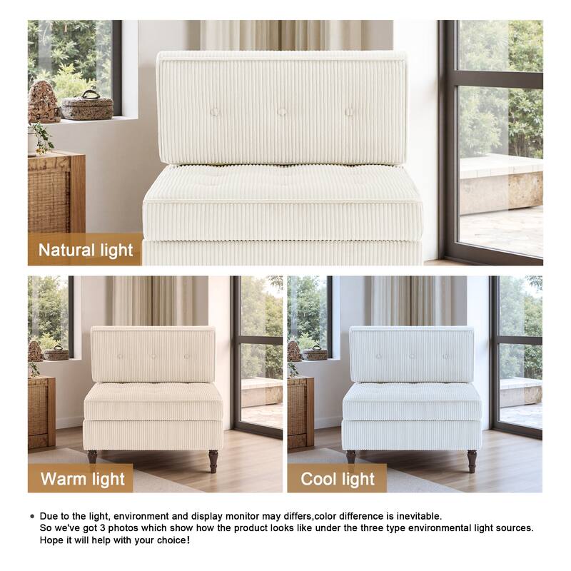 Modular Corduroy Armless Chair Upholstered Lounge Sofa