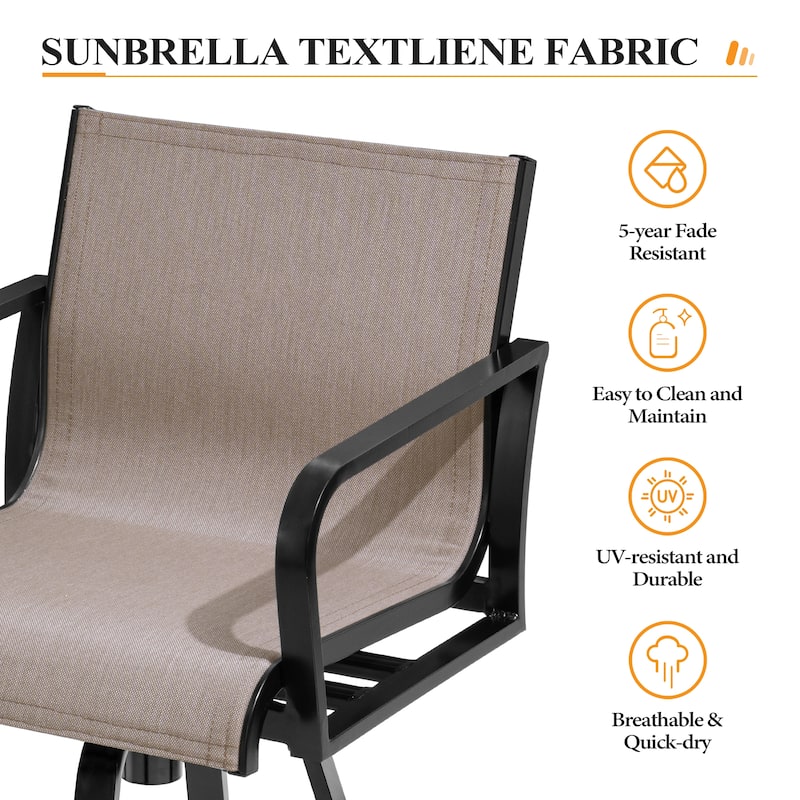 Outdoor Barstools with Back, Bar Stools Swivel Bar Chairs Set of 4, Bar Height, with Sunbrella Textilene Mesh - See Picture