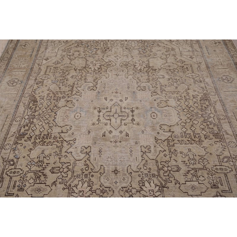 Distressed Tabriz Persian Vintage Area Rug Hand-Knotted Wool Carpet - 6'4" x 9'2"