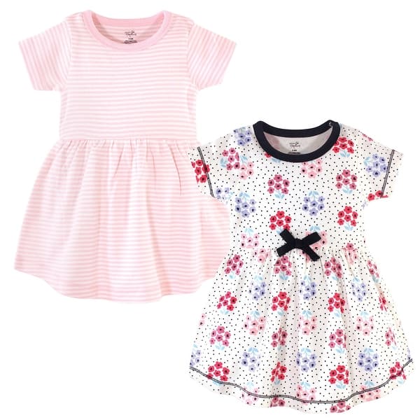slide 1 of 1, Touched by Nature Baby and Baby Girl Organic Cotton Short-Sleeve Dresses 2pk, Floral Dot 0-3 Months - Baby Toddler Floral Dot Short Sleeve
