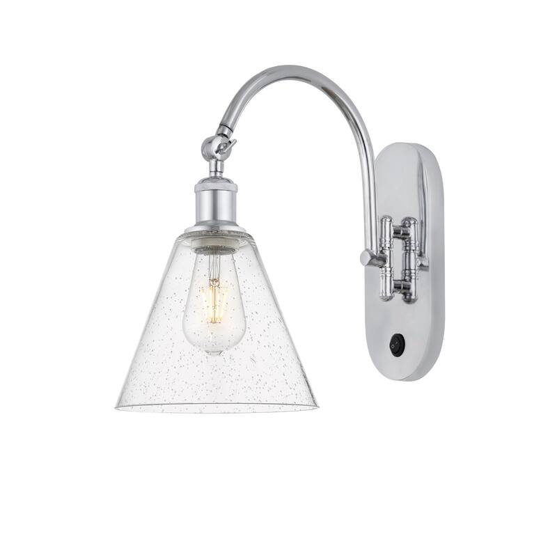 Innovations Lighting 518-1W-14-8 Berkshire Sconce Berkshire 14" Tall - Polished Chrome / Seedy