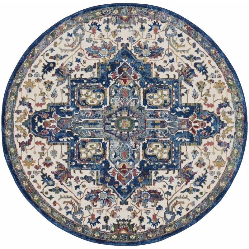Power Loomed Distressed Geometric Floral Non Skid Area Rug - 72' X '72' X '0.5