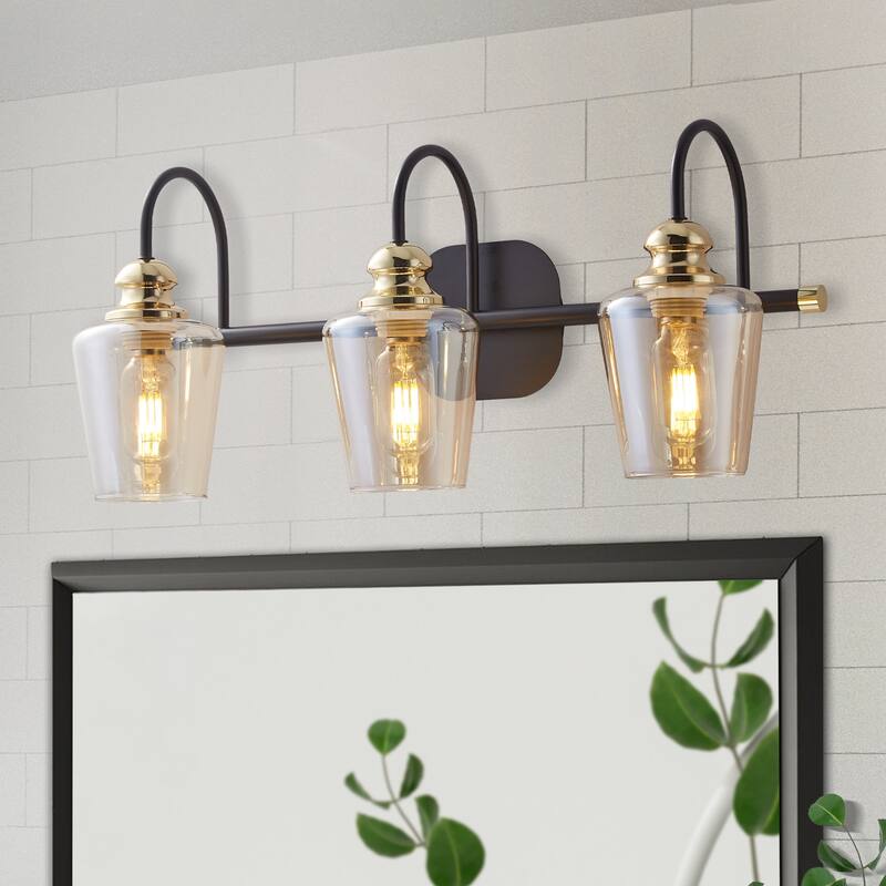 ExBrite Modern Rose Gold 3/4-light Bathroom Dimmable Crystal Vanity Lights Wall Sconces - Glass Shade - 3-Lights